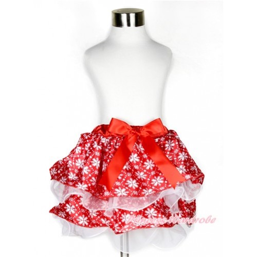 Xmas Red Snowflakes White Flower Petal Newborn Baby Pettiskirt With Red Bow N181 